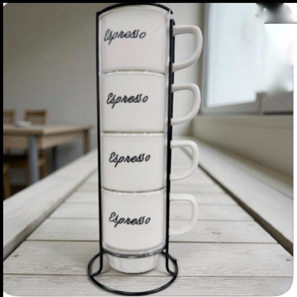NWT Espresso Stackable White ceramic Mugs Set includes the stand - Picture 5 of 5